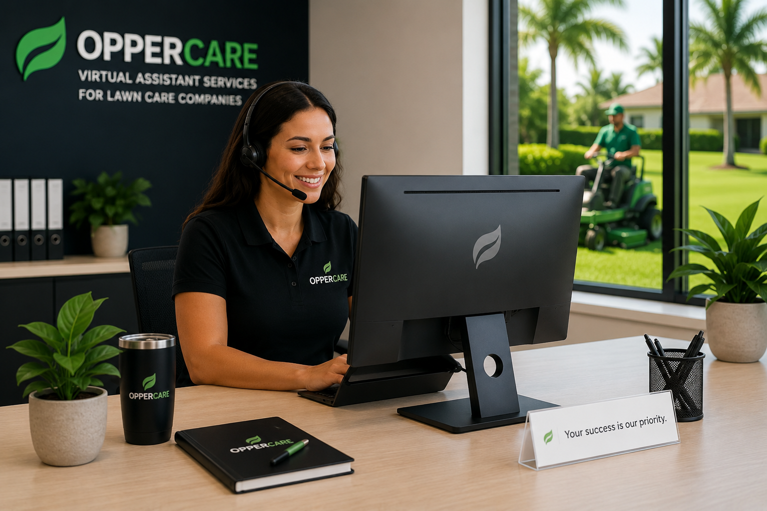 Virtual assistant helping a lawn care company manage customer calls and appointments